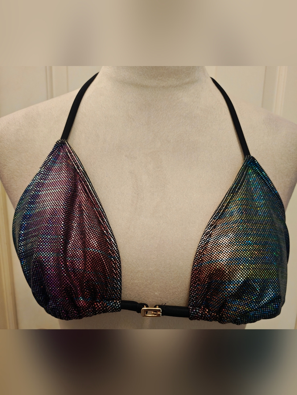 Vintage Guess Iridescent Rainbow Halter Bikini Top.